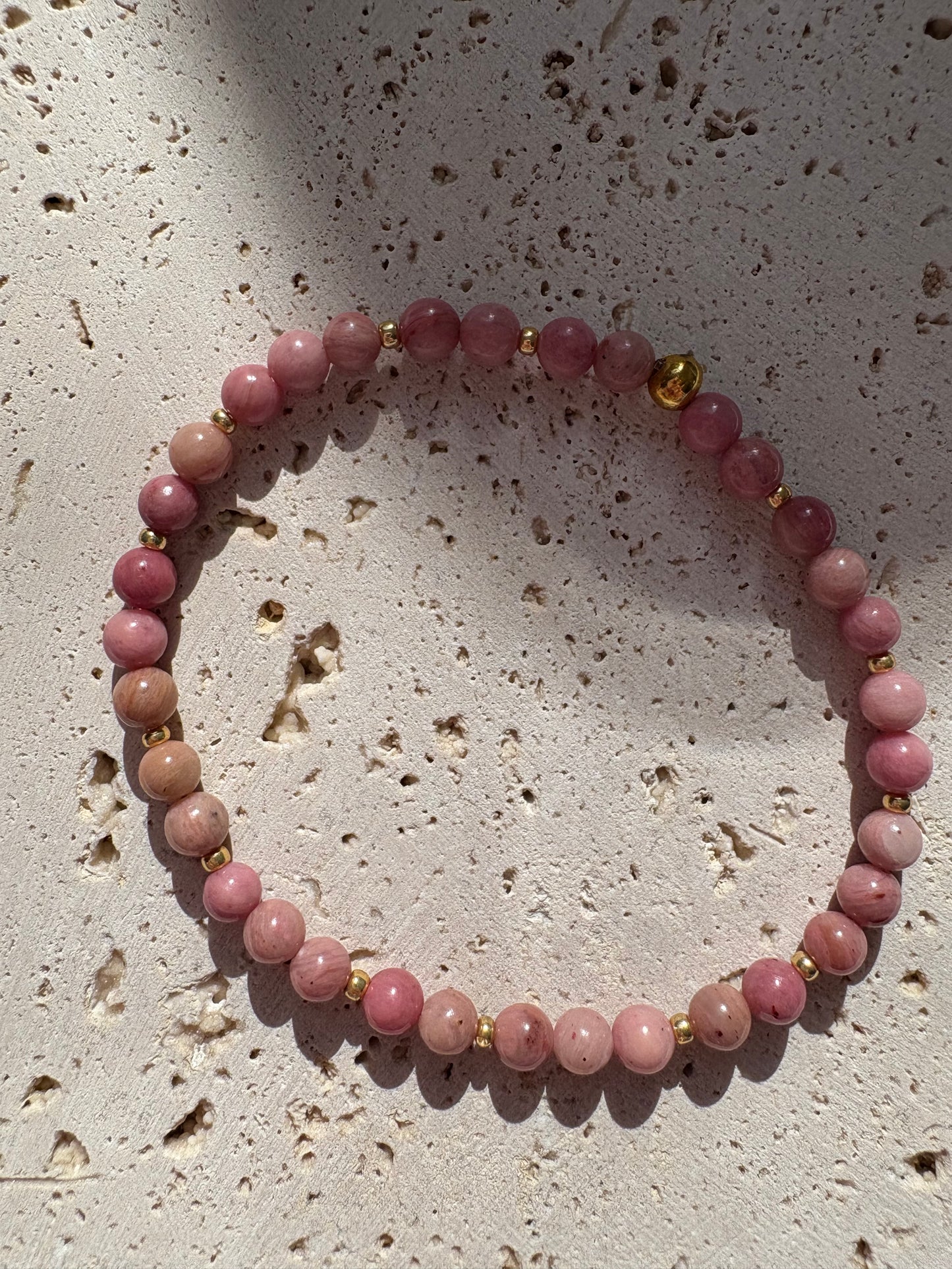 Bracelet “Rosée” – Rhodonite & Acier Inoxydable