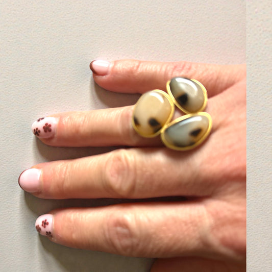 Bague “Trio Mocha” – Acier inoxydable & effet écaille