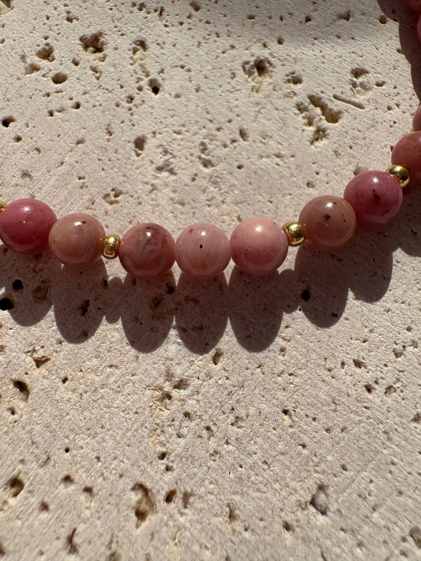 Bracelet “Rosée” – Rhodonite & Acier Inoxydable