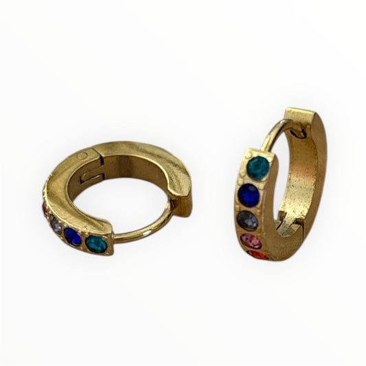 Minis créoles Nicole acier inoxydable strass multicolore