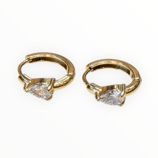 Mini créoles dorées femme avec strass goutte et rectangle By Maryon