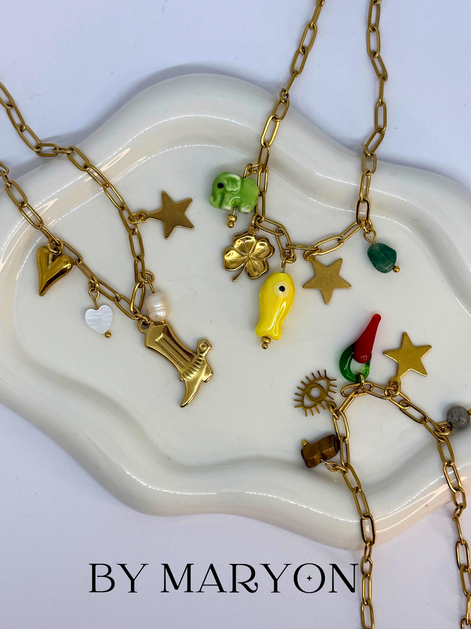 collier petites pierres naturelles et acier inoxydable