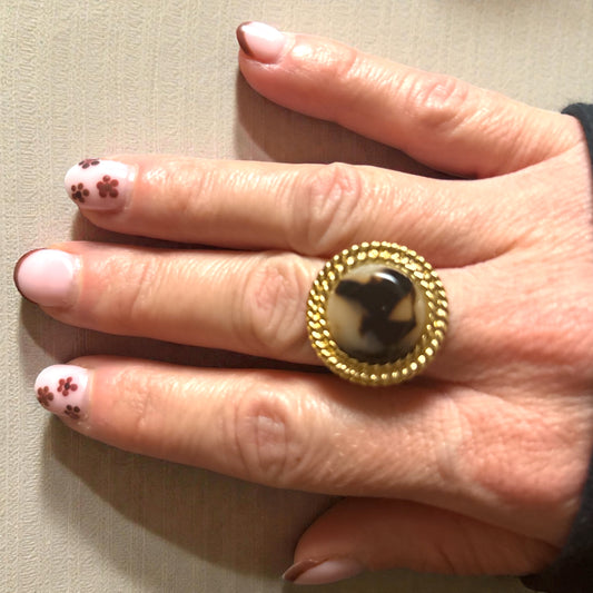 Bague “Mocha Vintage” – Acier inoxydable & effet écaille