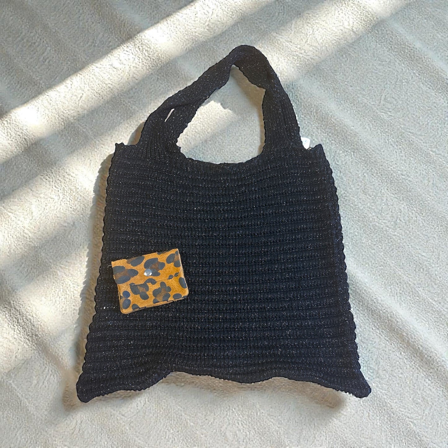 Lot Sac Tissé Noir + Porte-monnaie Léopard