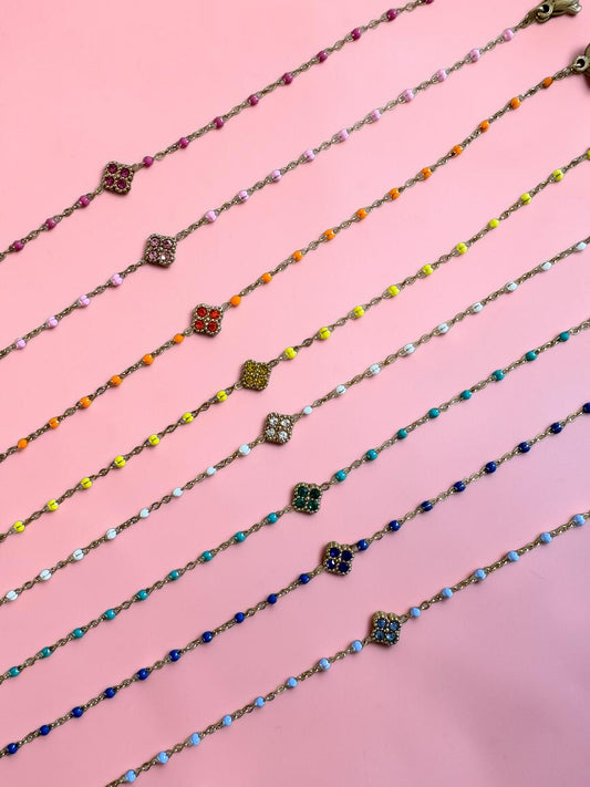 Bracelet Chaîne Émaillée & Trèfle Strassé