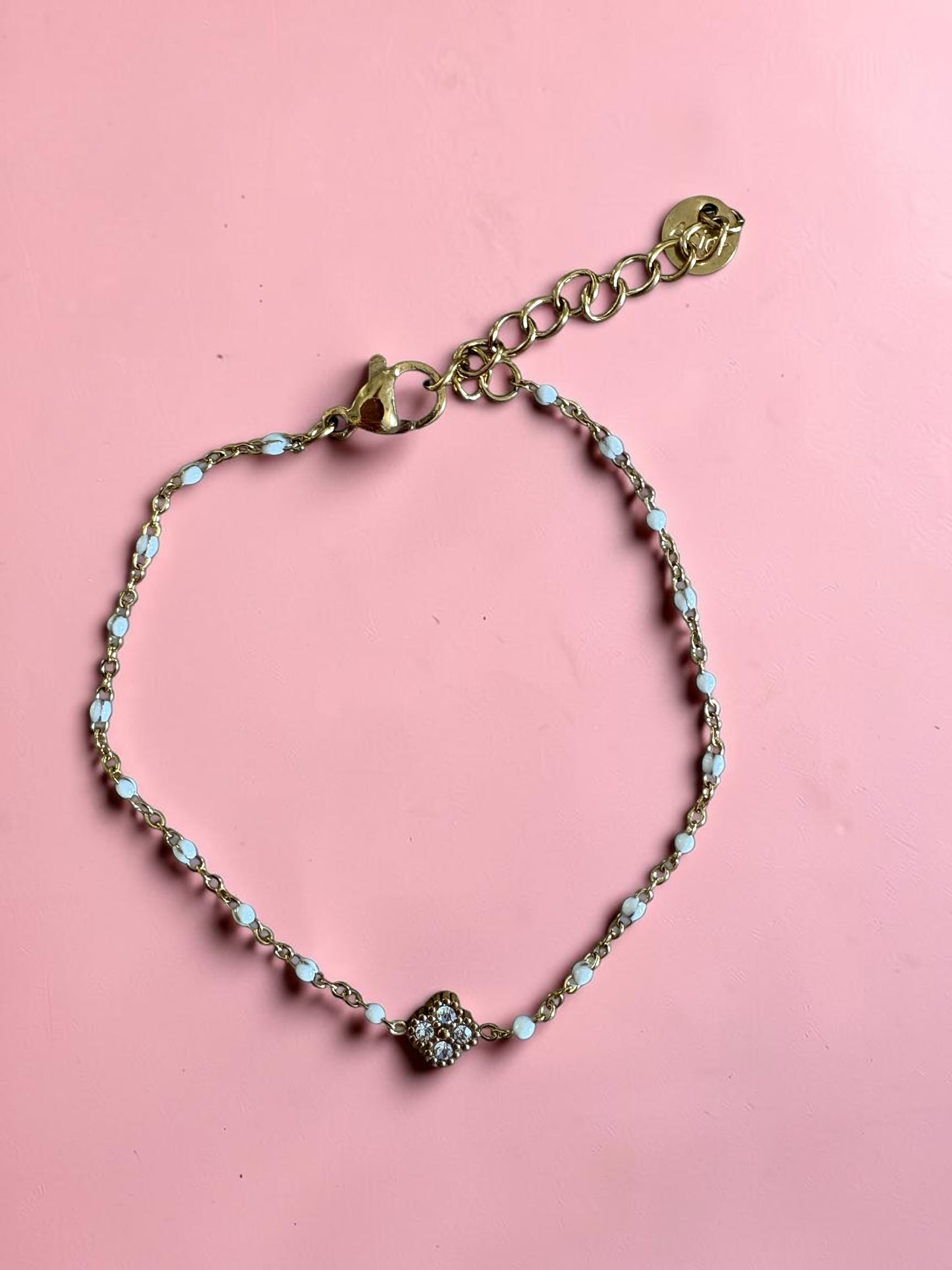 Bracelet Chaîne Émaillée & Trèfle Strassé