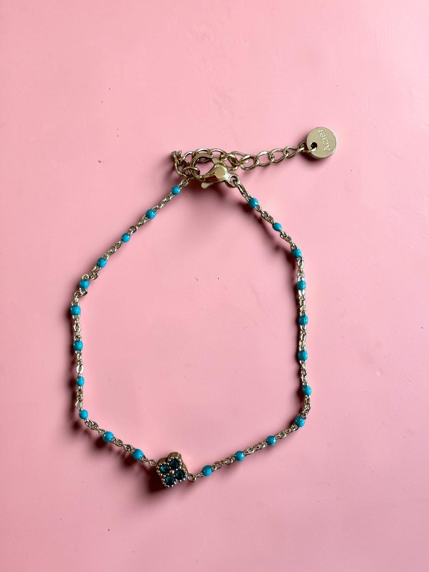 Bracelet Chaîne Émaillée & Trèfle Strassé