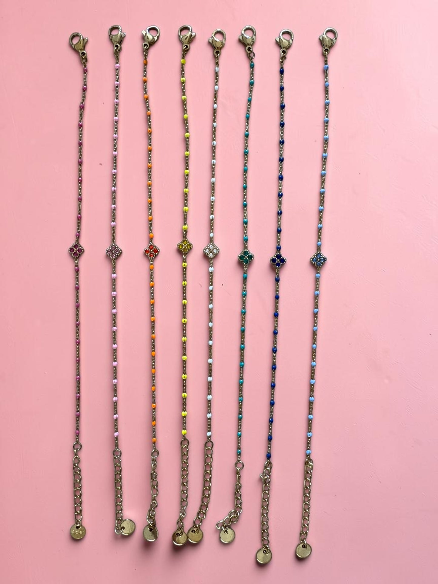 Bracelet Chaîne Émaillée & Trèfle Strassé