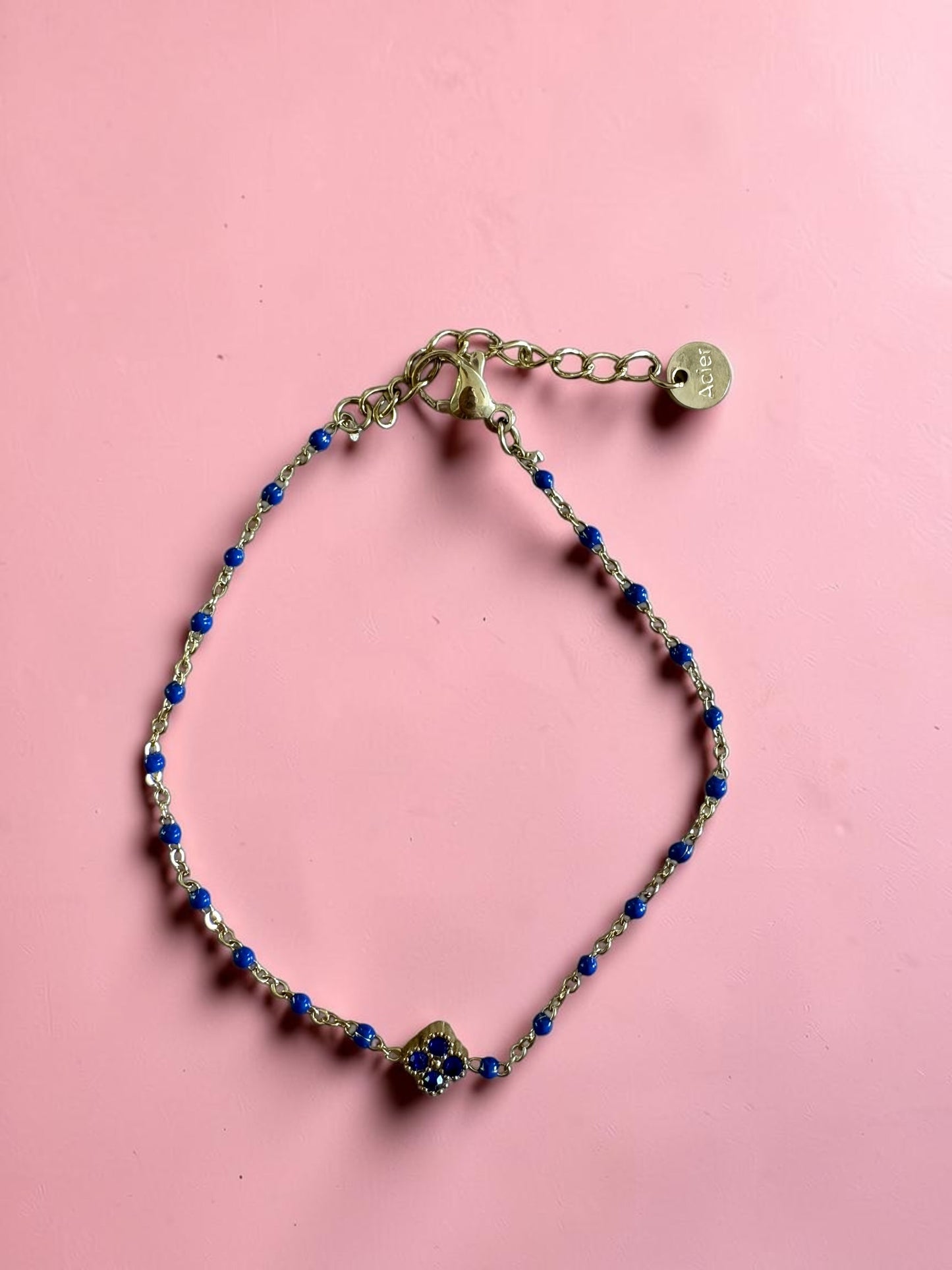 Bracelet Chaîne Émaillée & Trèfle Strassé