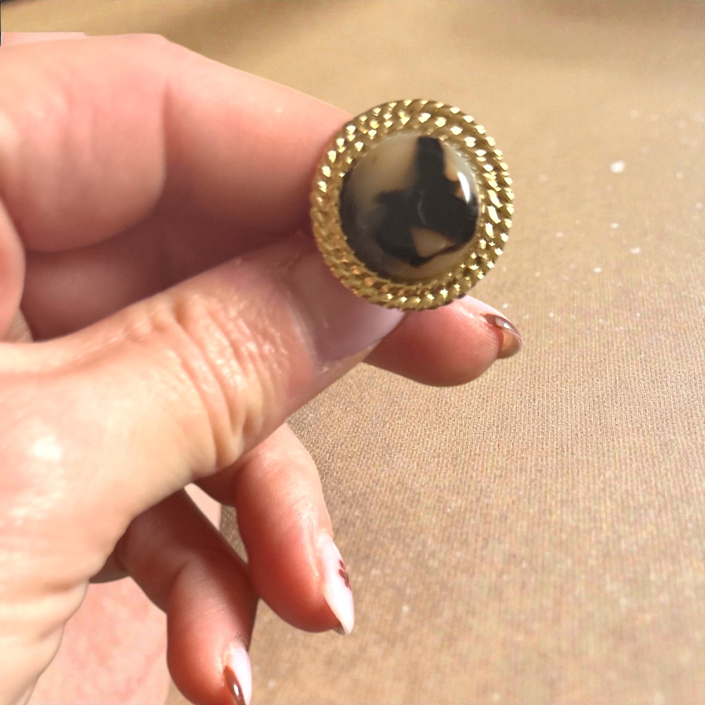 Bague “Mocha Vintage” – Acier inoxydable & effet écaille