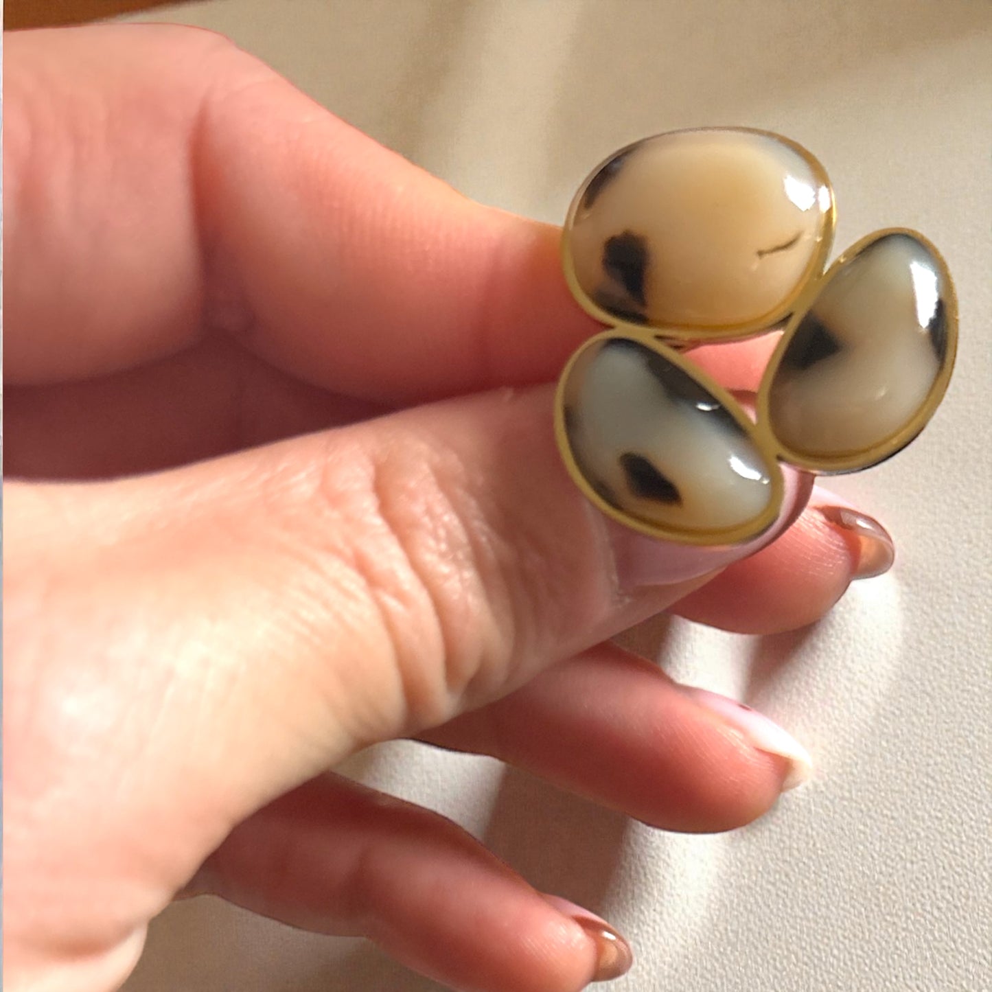 Bague “Trio Mocha” – Acier inoxydable & effet écaille