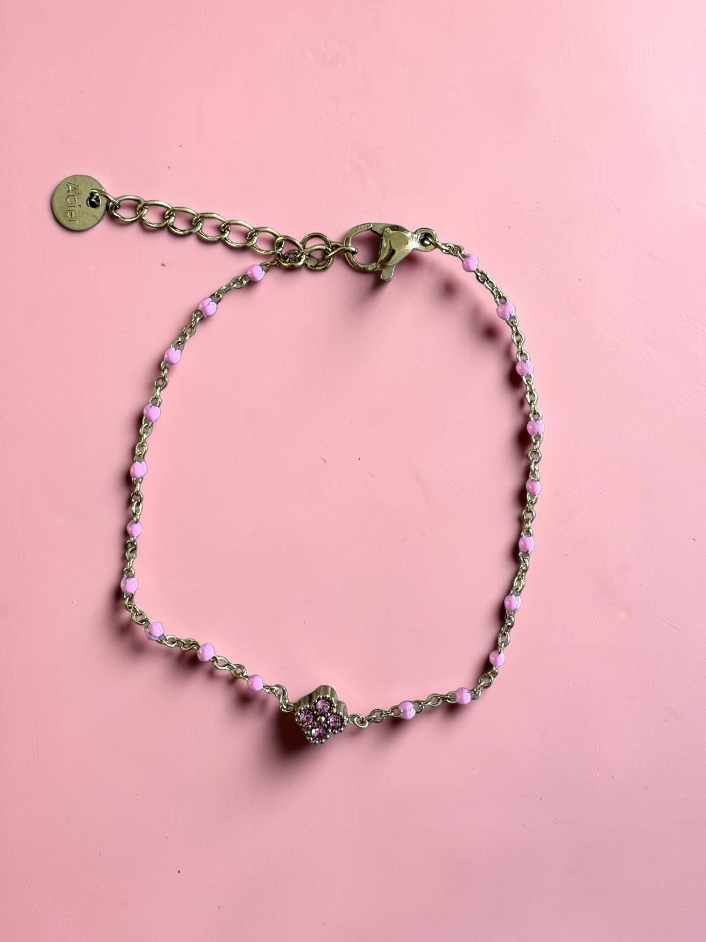 Bracelet Chaîne Émaillée & Trèfle Strassé