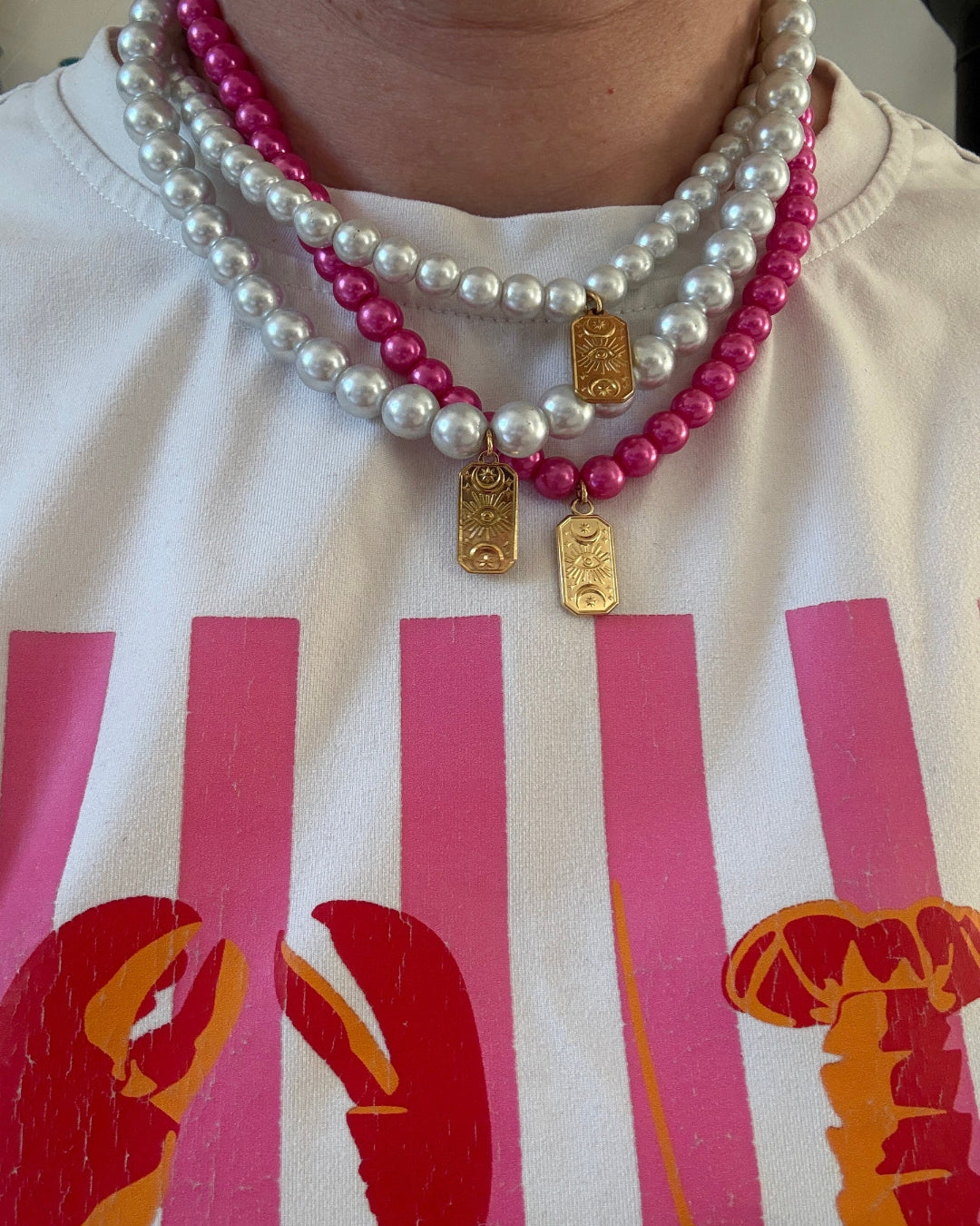 Collier perles colorées & médaille symbolique – Acier inoxydable