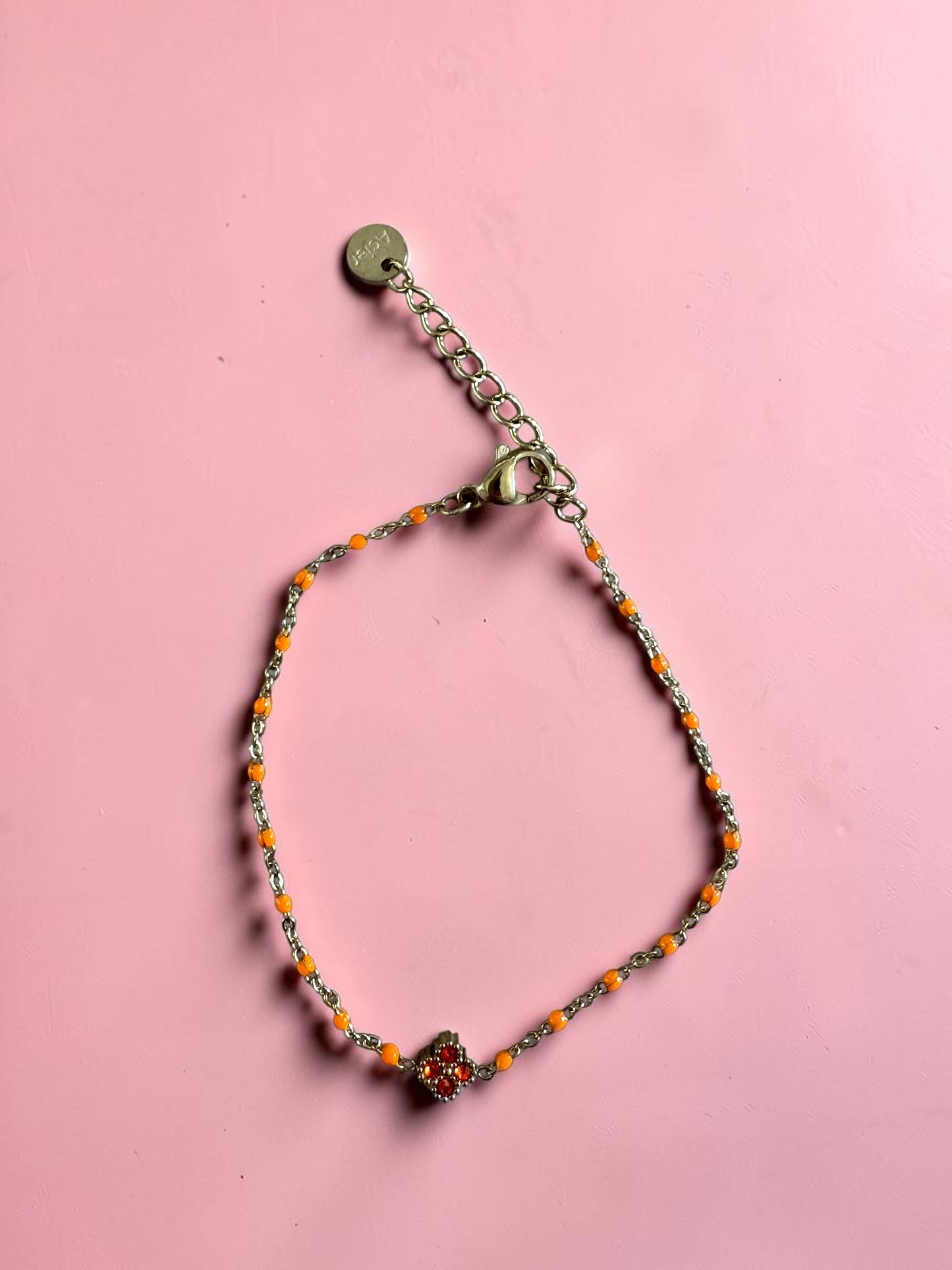 Bracelet Chaîne Émaillée & Trèfle Strassé