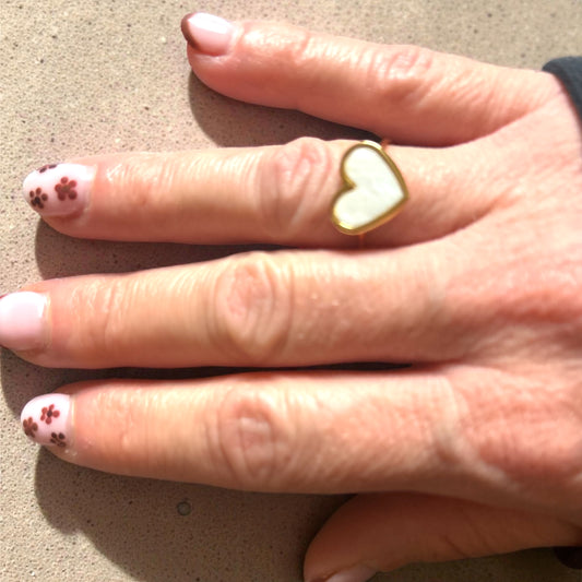 Bague “Pure Heart” – Acier inoxydable & Nacre