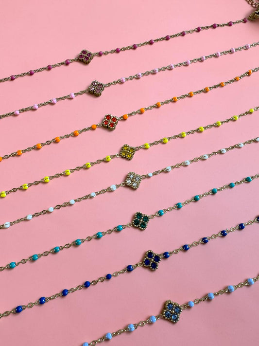 Bracelet Chaîne Émaillée & Trèfle Strassé