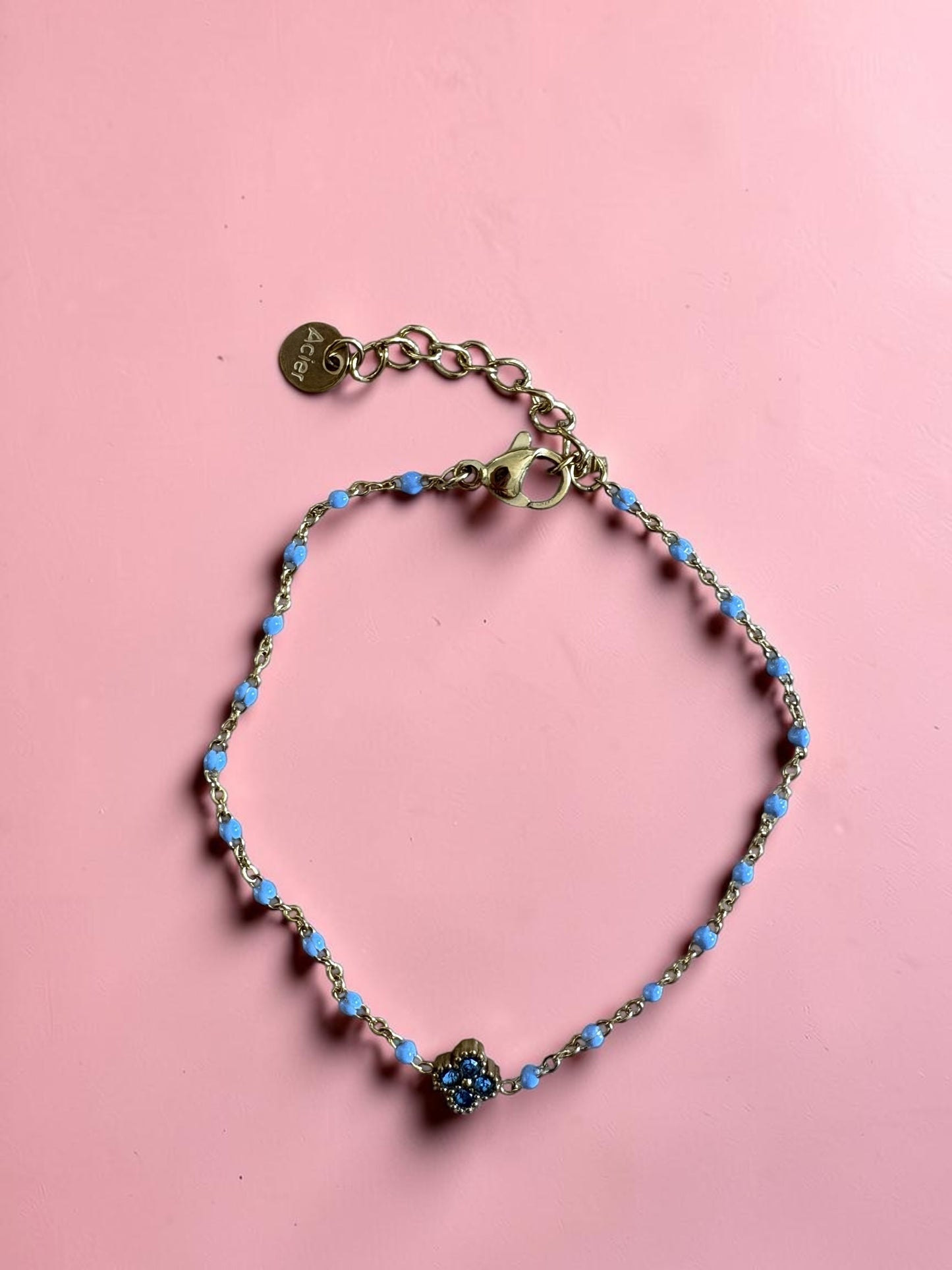 Bracelet Chaîne Émaillée & Trèfle Strassé