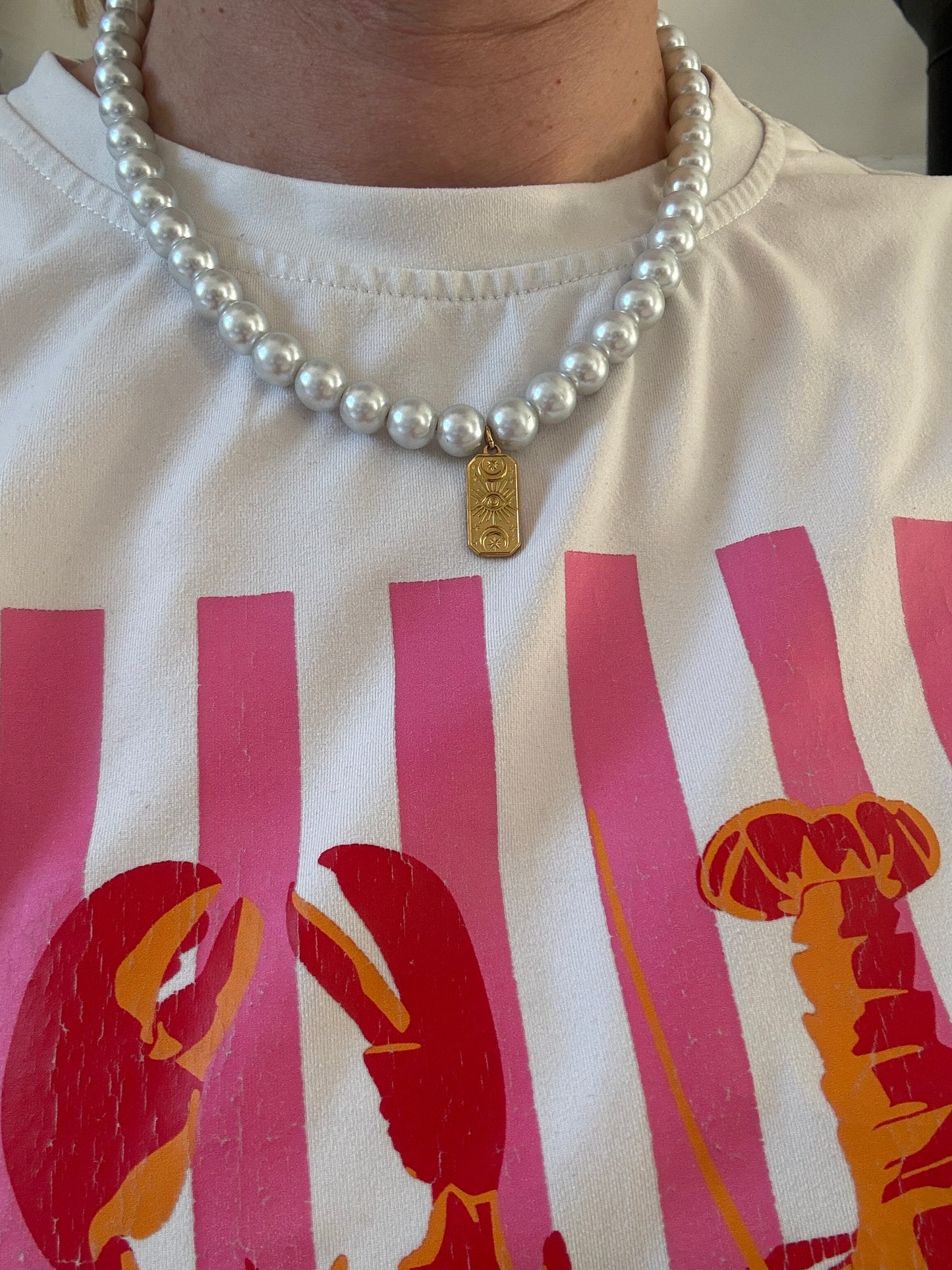 Collier perles colorées & médaille symbolique – Acier inoxydable