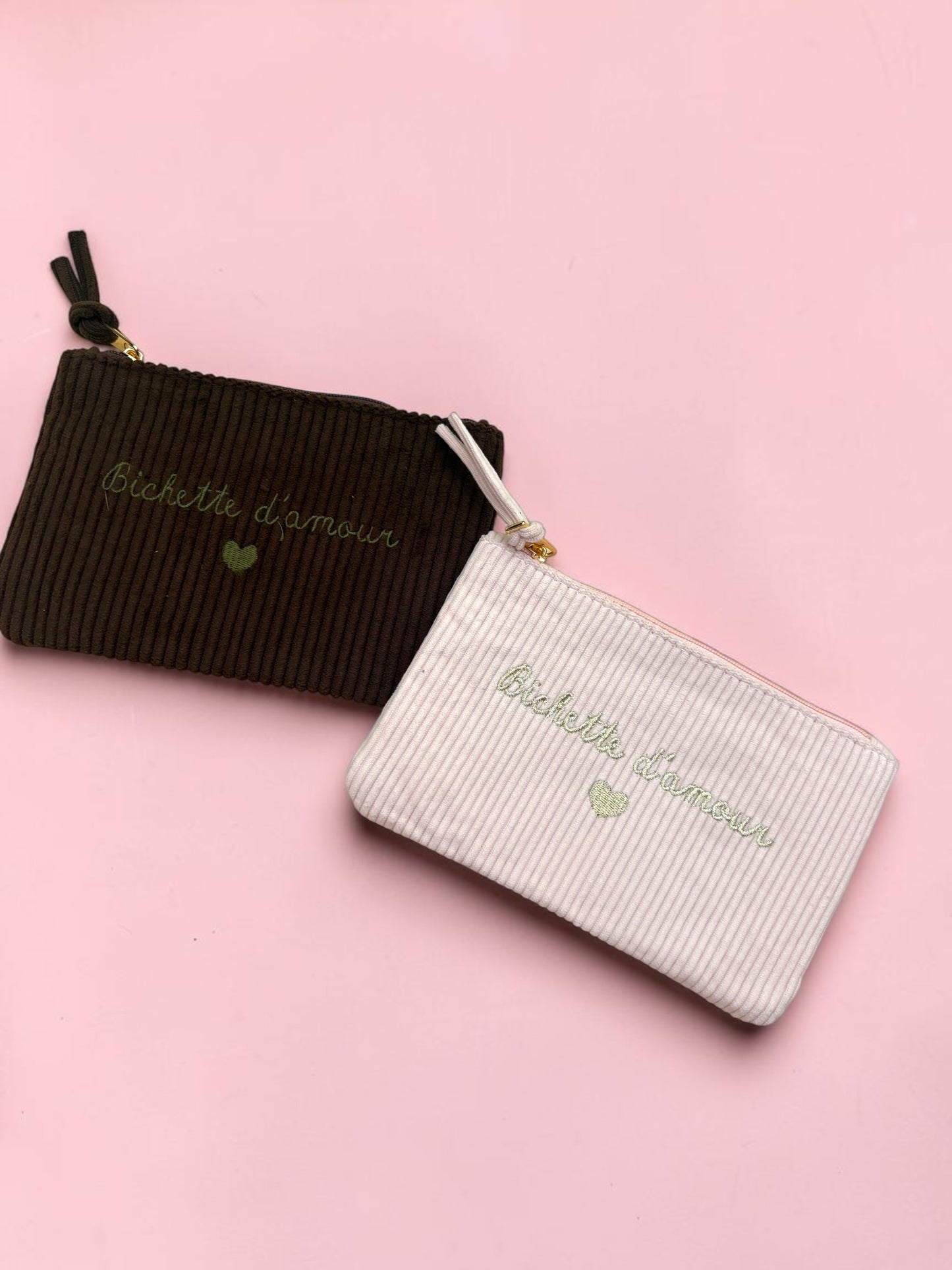 Pochette côtelée « Bichette d’amour » / « Love you beaucoup »
