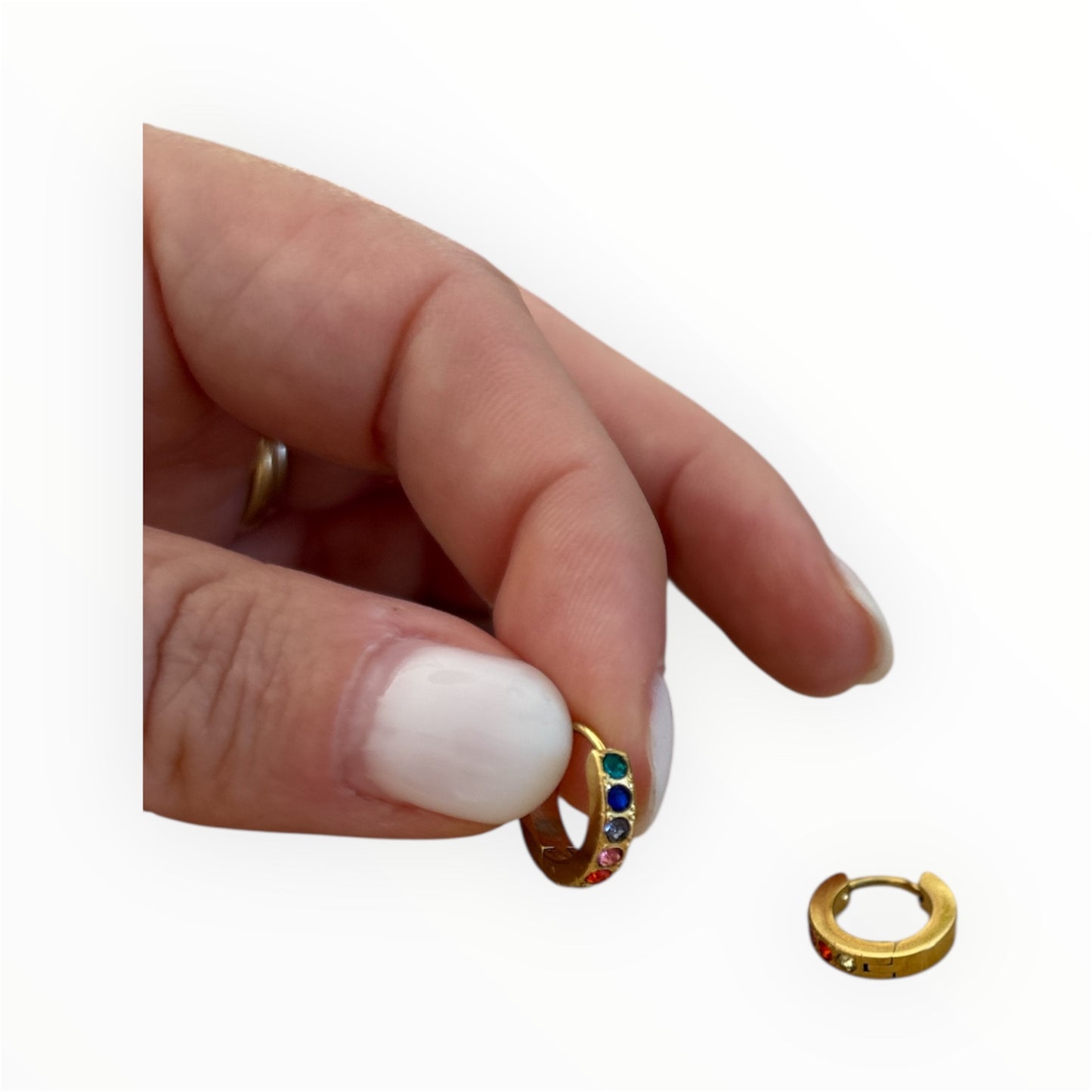 Minis créoles Nicole acier inoxydable strass multicolore