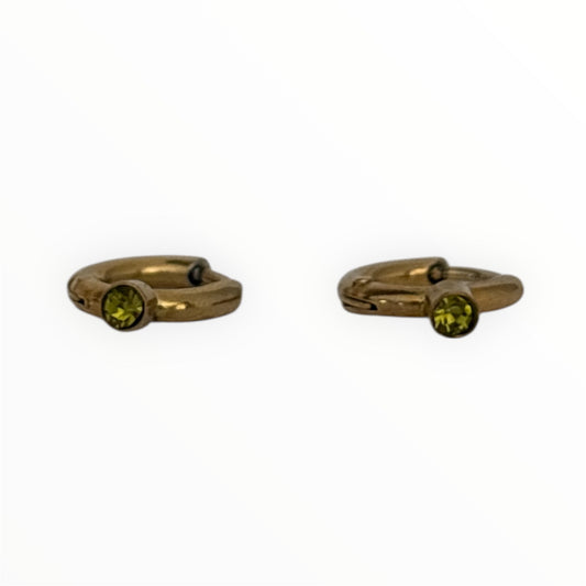 Boucles d’oreilles créoles mini vertes – Acier inoxydable strass vert