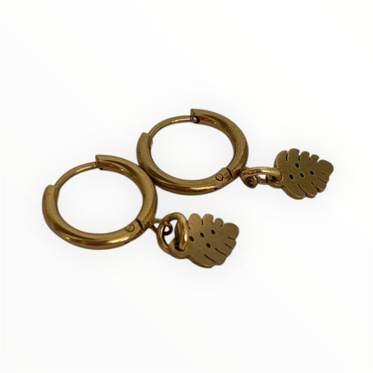 Boucles d’oreilles créoles feuille – Acier inoxydable doré