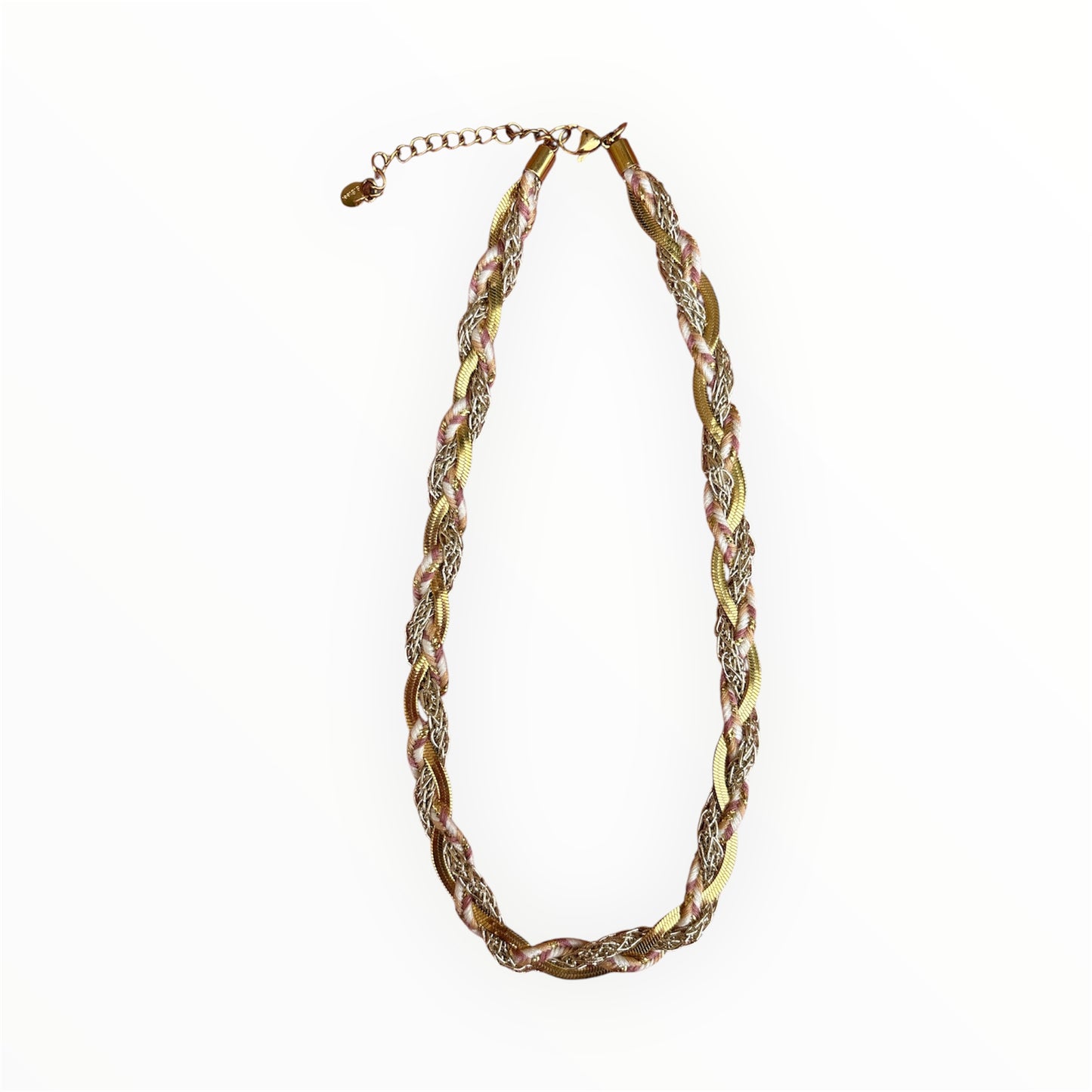 Collier tressé multicolore avec chaîne dorée By Maryon