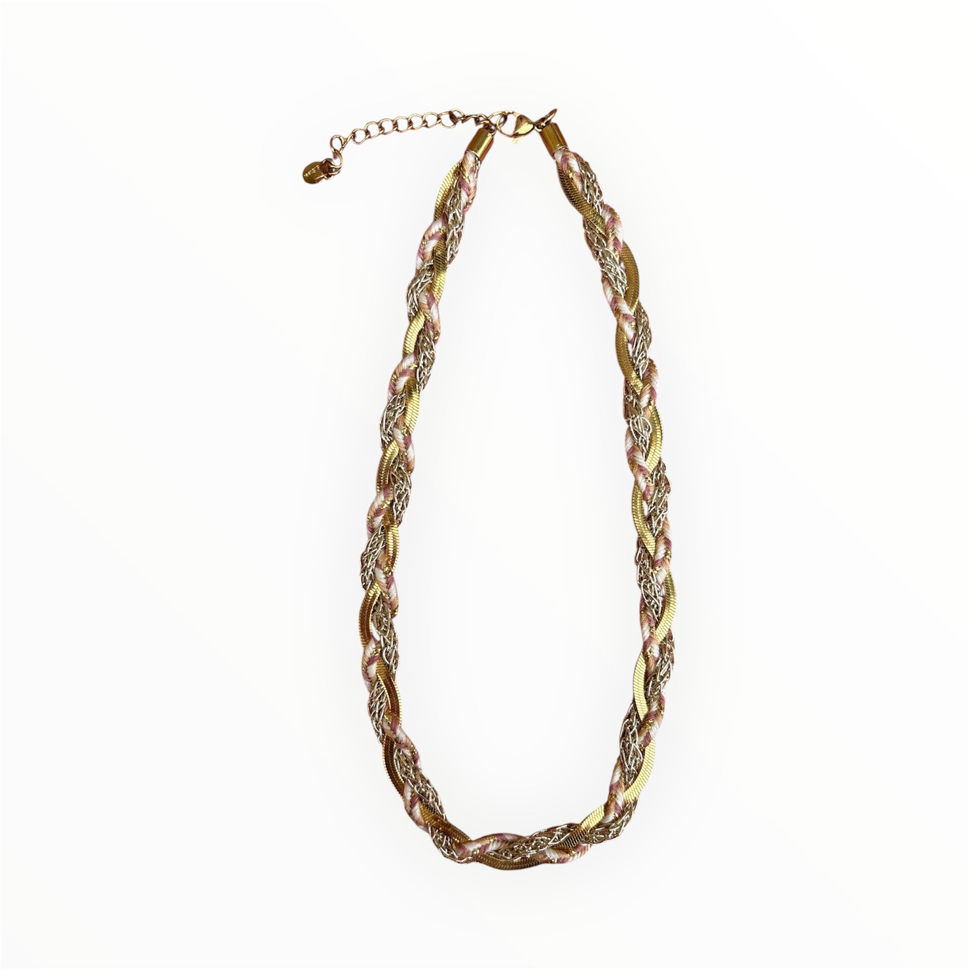 Collier tressé multicolore avec chaîne dorée By Maryon