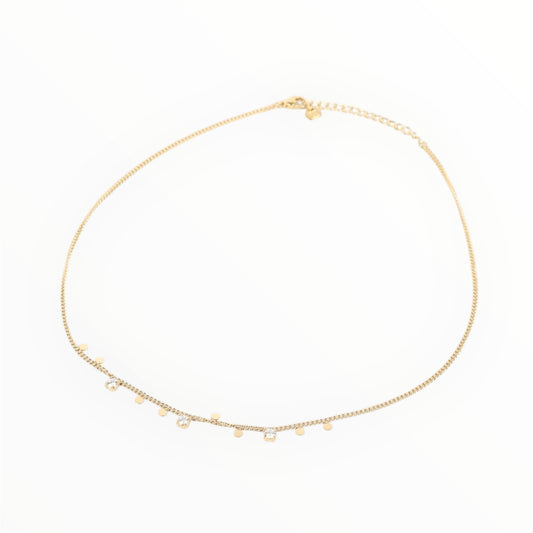 Collier doré fin pampilles et strass brillants By Maryon