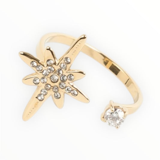 Bague dorée étoile ajustable avec strass brillants By Maryon