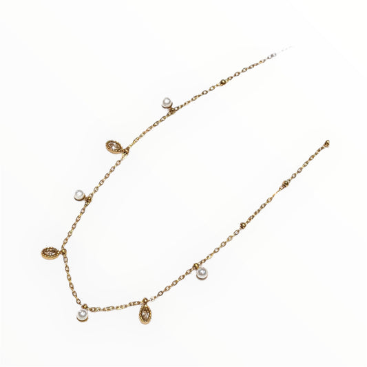 Collier doré femme pampilles et perles blanches By Maryon