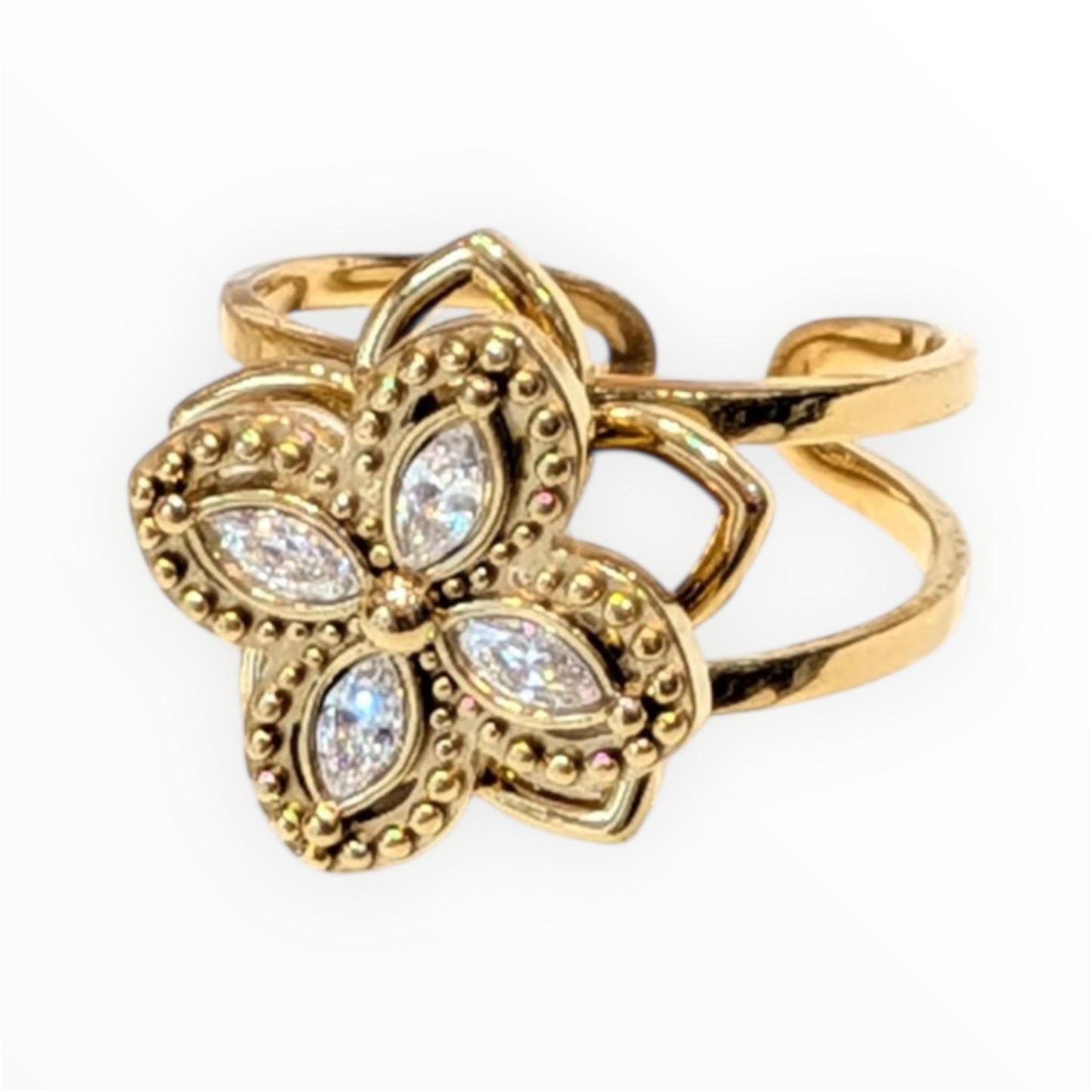 Bague anti-stress fleur dorée rotative en acier inoxydable By Maryon
