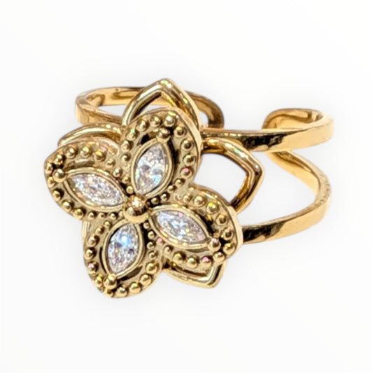 Bague anti-stress fleur dorée rotative en acier inoxydable By Maryon