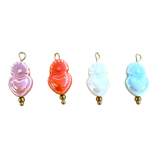 Charm Cœur sacré coloré en céramique et acier inoxydable By Maryon