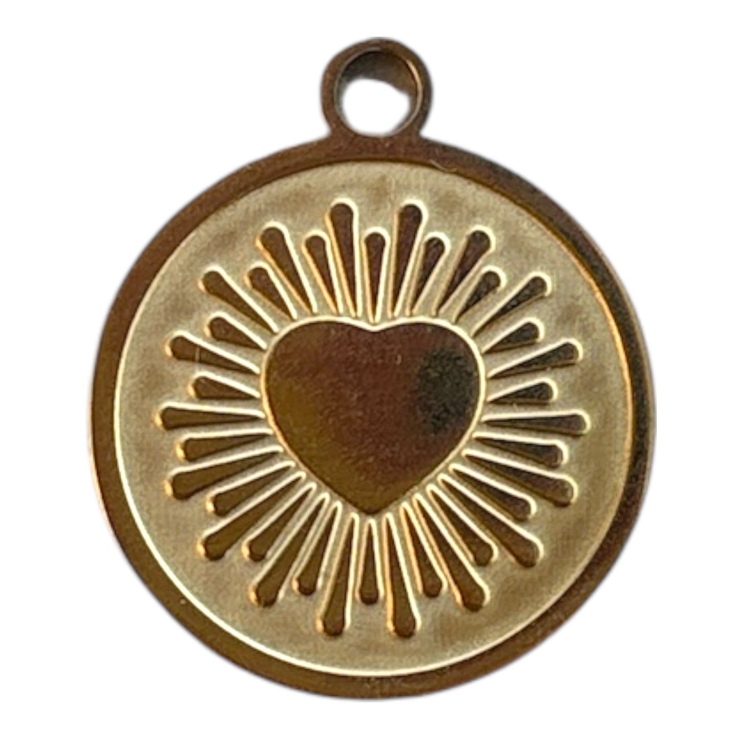 Charm rond cœur rayonnant doré en acier inoxydable By Maryon