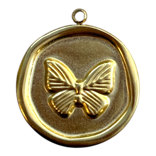 Charm médaillon papillon doré en acier inoxydable By Maryon