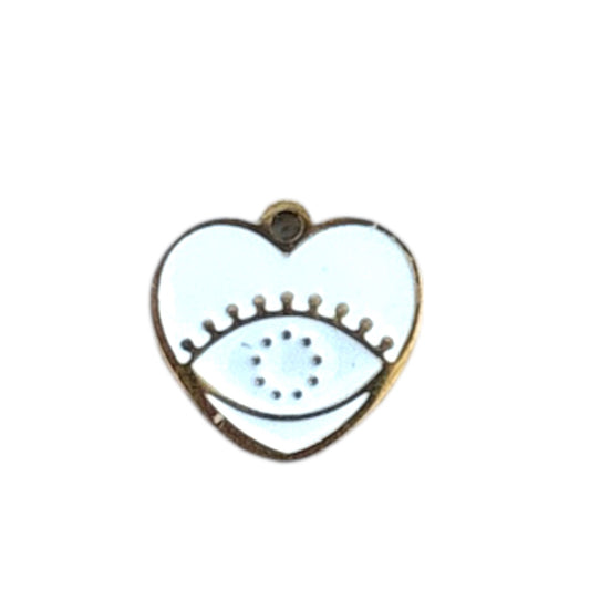 Charm cœur œil protecteur blanc doré en acier inoxydable By Maryon