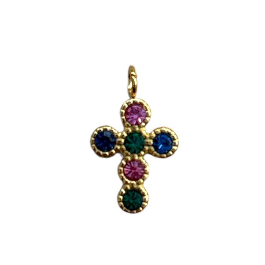 Charm croix multicolore dorée en acier inoxydable By Maryon